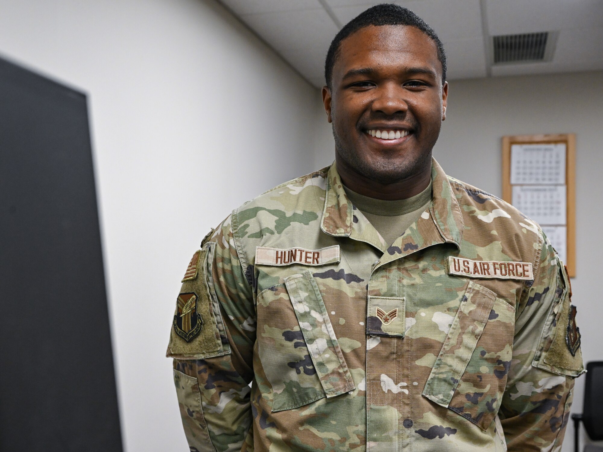 Senior Airman Philip Hunter, 910th Mission Support Group personnelist, poses for a photo at Youngstown Air Reserve Station, Ohio, August 20, 2024.