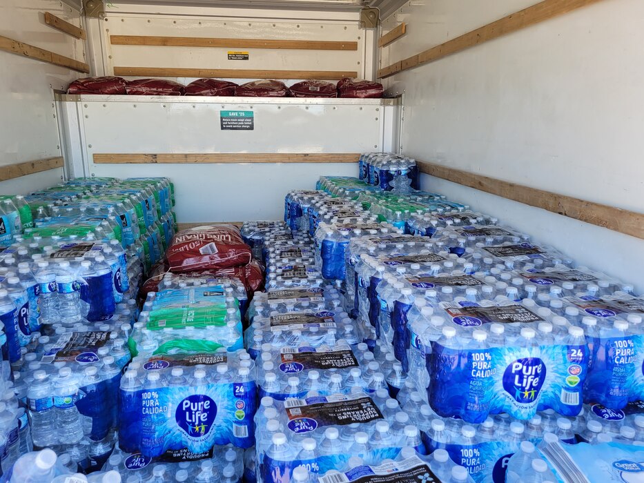 Relief donations are stacked in a U-Haul at Goodfellow Air Force Base, Texas, July 15, 2024. (Courtesy Photo)