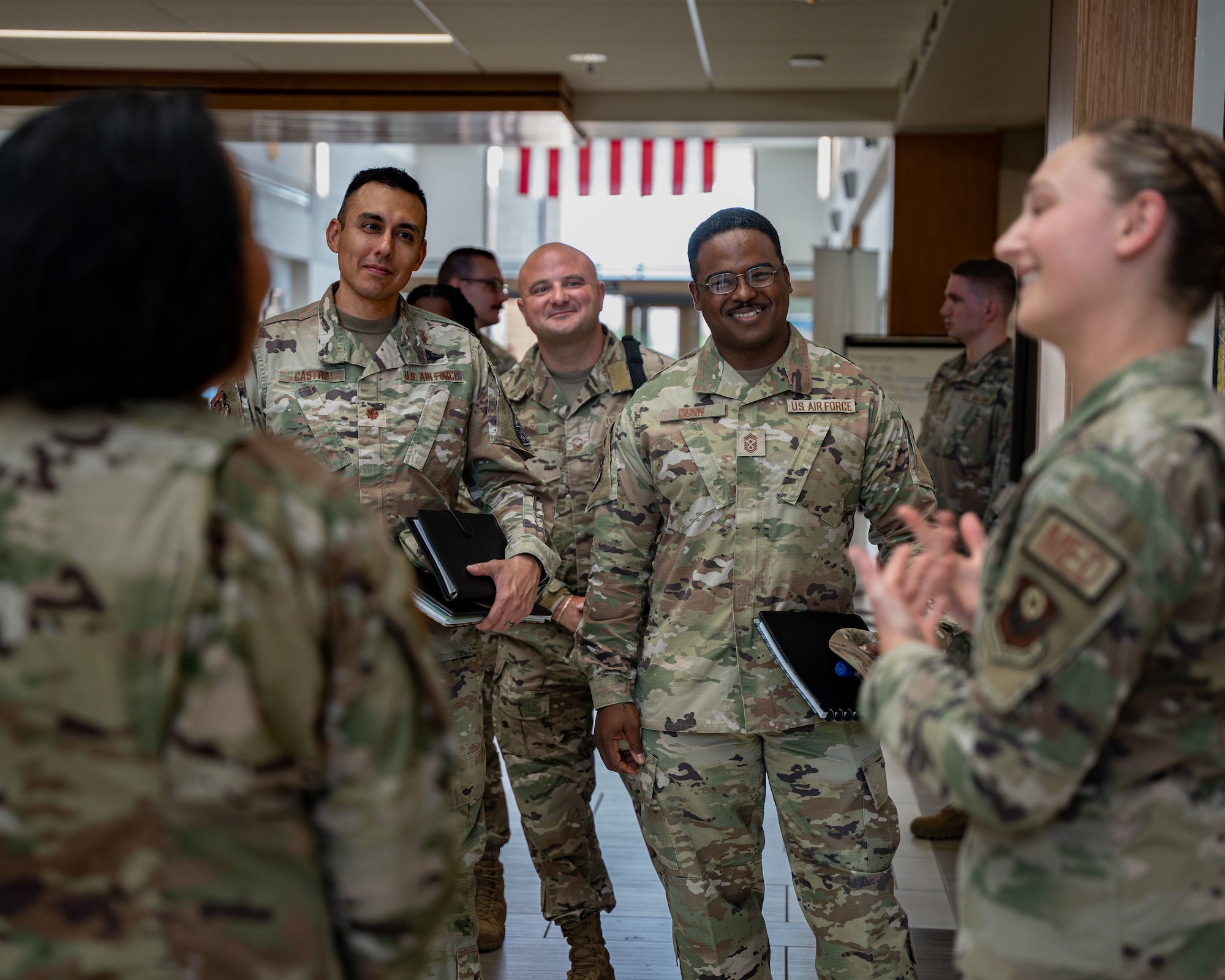 U.S. Air Force Chief Master Sgt. Jerry Dunn, command chief of Air Force Medical Command, and Maj. Gen. Jeannine M. Ryder, commander of Air Force Medical Agency, director of the Defense Health Network Continental, visits the 27th Special Operations Medical Group at Cannon Air Force Base, New Mexico, Aug. 12, 2024. Various 27th SOMDG agencies briefed Ryder on the unit’s official duties and ongoing initiatives to provide quality care at Cannon AFB. (U.S. Air Force photo by Senior Airman Mateo Parra)