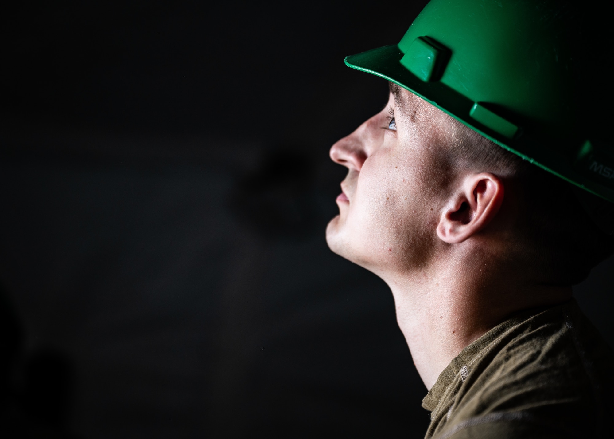 U.S. Air Force Senior Airman Dalton Newby, a civil engineer HVAC technician, 52nd Combat Communications Squadron, Robins Air Force Base, Georgia, inspects a tent during the initial setup
