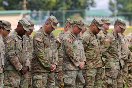 U.S. Soldiers with the 56th Stryker Brigade Combat Team, 28th Infantry Division, Pennsylvania National Guard are honored during a deployment ceremony at Strickler Field at Fort Indiantown Gap, Pennsylvania, Aug. 21, 2024.