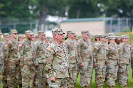 U.S. Soldiers with the 56th Stryker Brigade Combat Team, 28th Infantry Division, Pennsylvania National Guard are honored during a deployment ceremony at Strickler Field at Fort Indiantown Gap, Pennsylvania, Aug. 21, 2024.