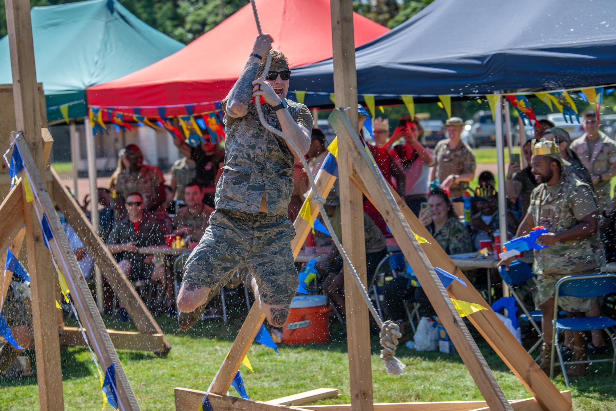 A participant traverses an obstacle course during the first ever 501st Combat Support Wing combat dining-out