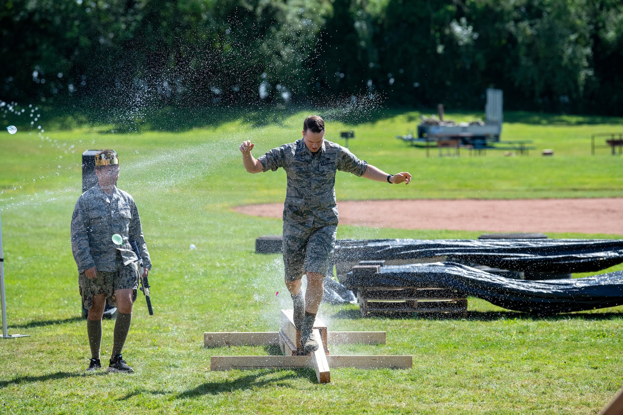 A participant traverses an obstacle course during the first ever 501st Combat Support Wing combat dining-out