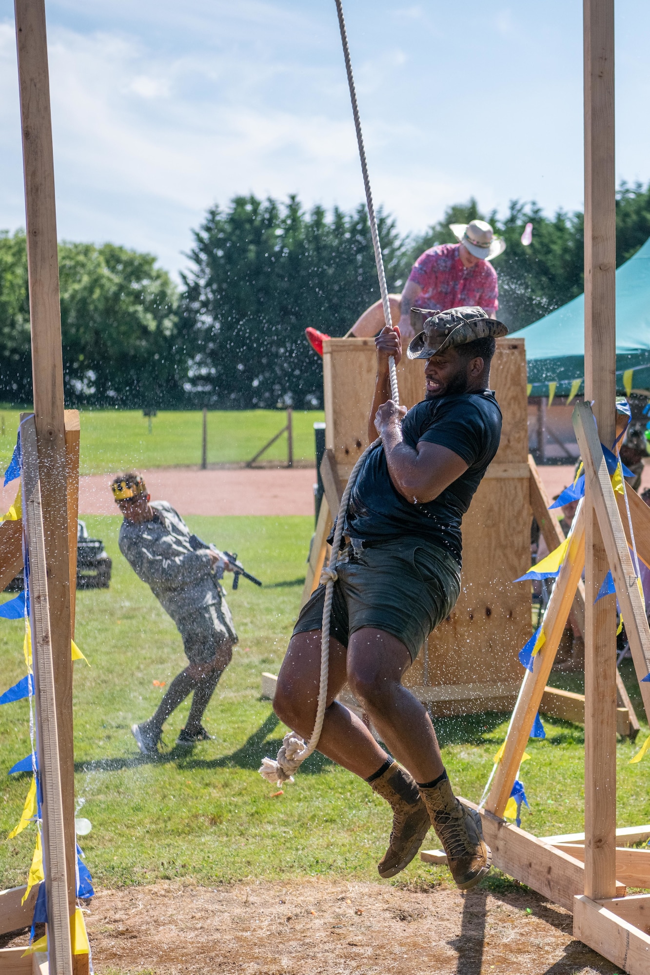 A participants traverses an obstacle course during the first ever 501st Combat Support Wing combat dining-out