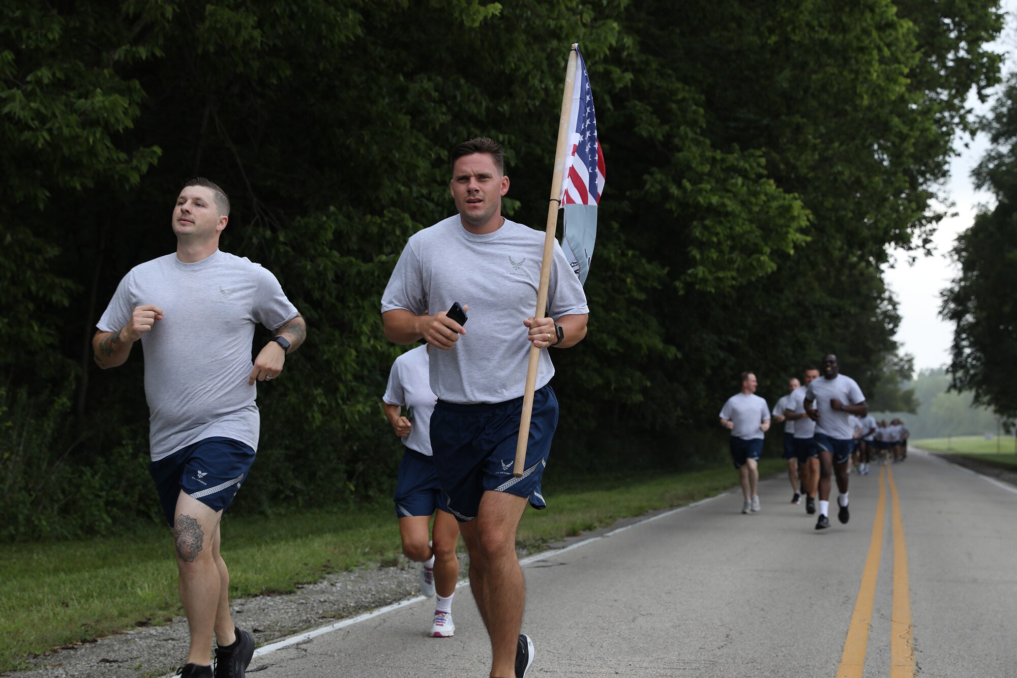 Approximately 100 Reservists from the 87th Aerial Port Squadron participated in the Port Dawg Memorial Run held at Wright-Patterson Air Force Base, Ohio Aug. 3, 2024. The Airmen ran in memory of APS members across the Air Force who lost their lives in 2023.