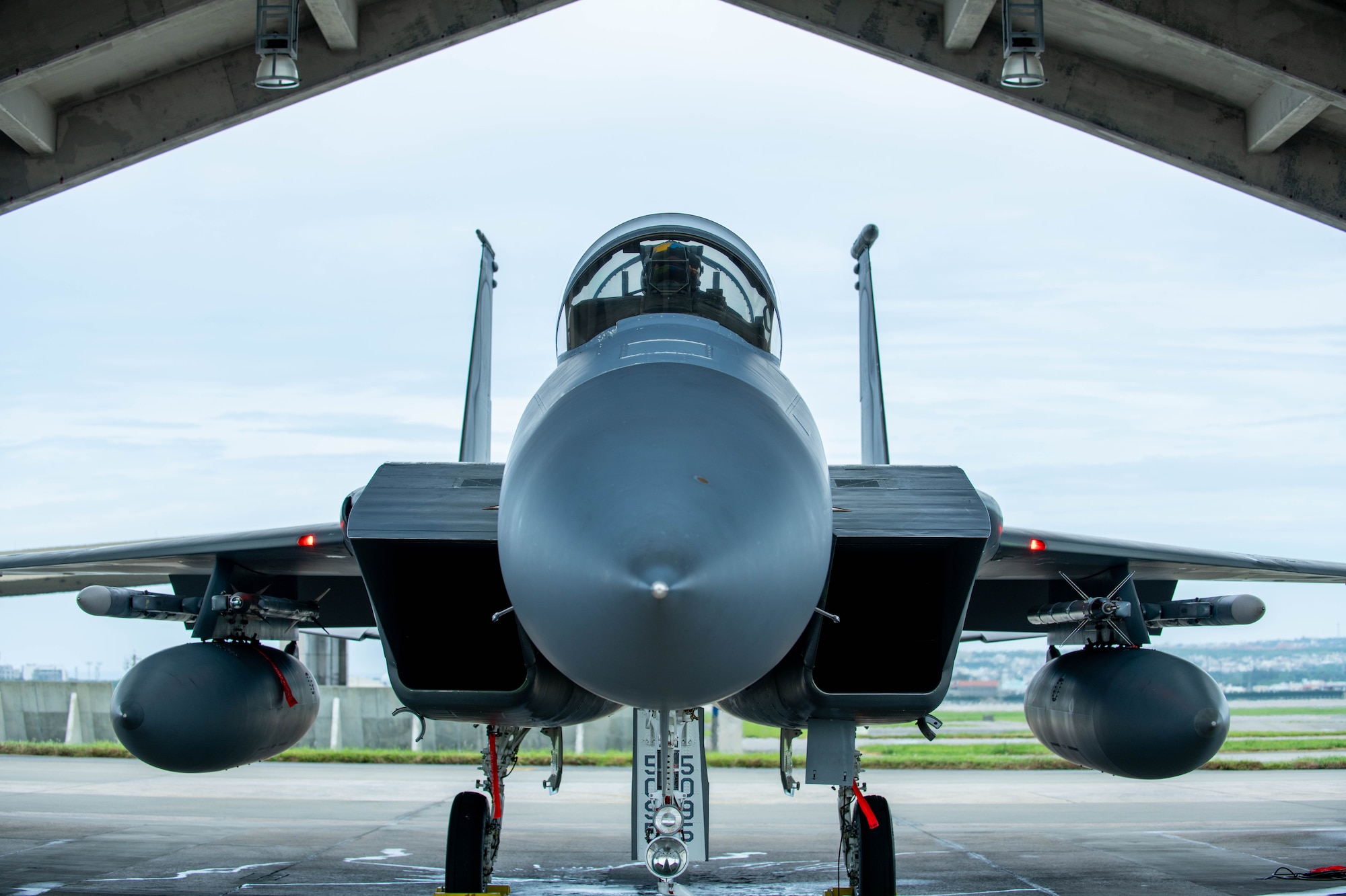 A U.S. Air Force F-15C Eagle, assigned to the 67th Fighter Squadron, runs pre-flight procedures before its final flight and retirement at Kadena Air Base, Japan, Aug. 15, 2024.