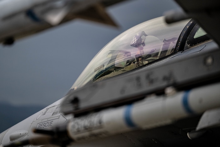 Pilot prepares for takeoff.