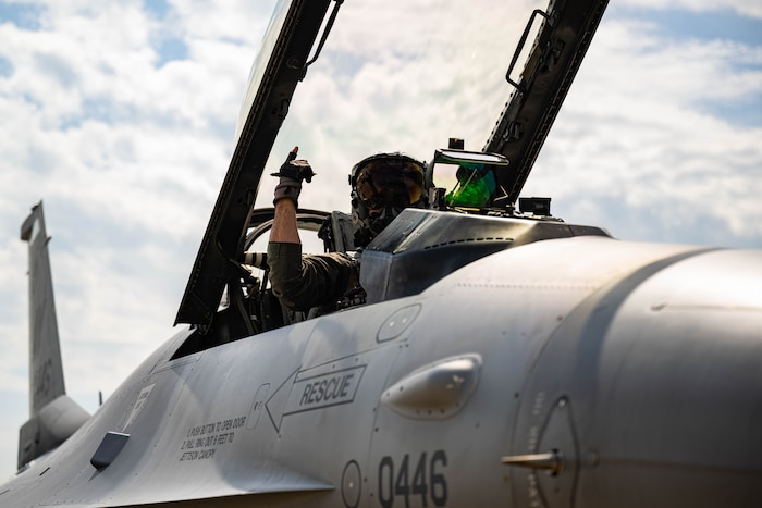 510th Fighter Squadron F-16 Fighting Falcon pilot, prepares for takeoff.