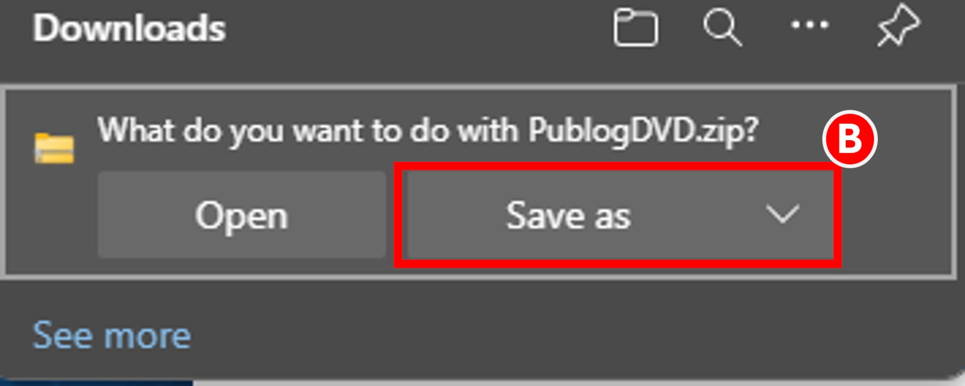 User needs to "Save as" the PublogDVD.zip package to start the Pub Log install process.