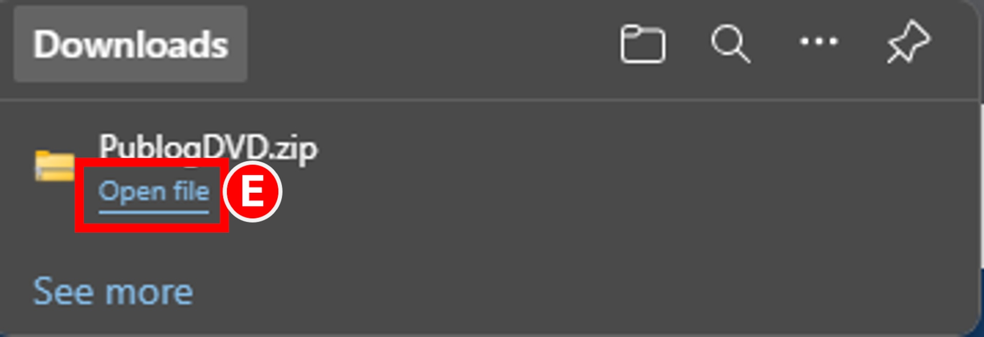 User selects PublogDVD.zip Open file link.
