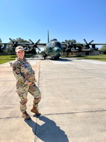 U.S. Air Force 1st Lt. Claudia Hinchey, 9th Medical Group resource management and commander’s support staff flight commander, poses for a picture while pregnant with her third child when she was stationed at Moody Air Force Base, Georgia, May 2023. (Courtesy Photo)