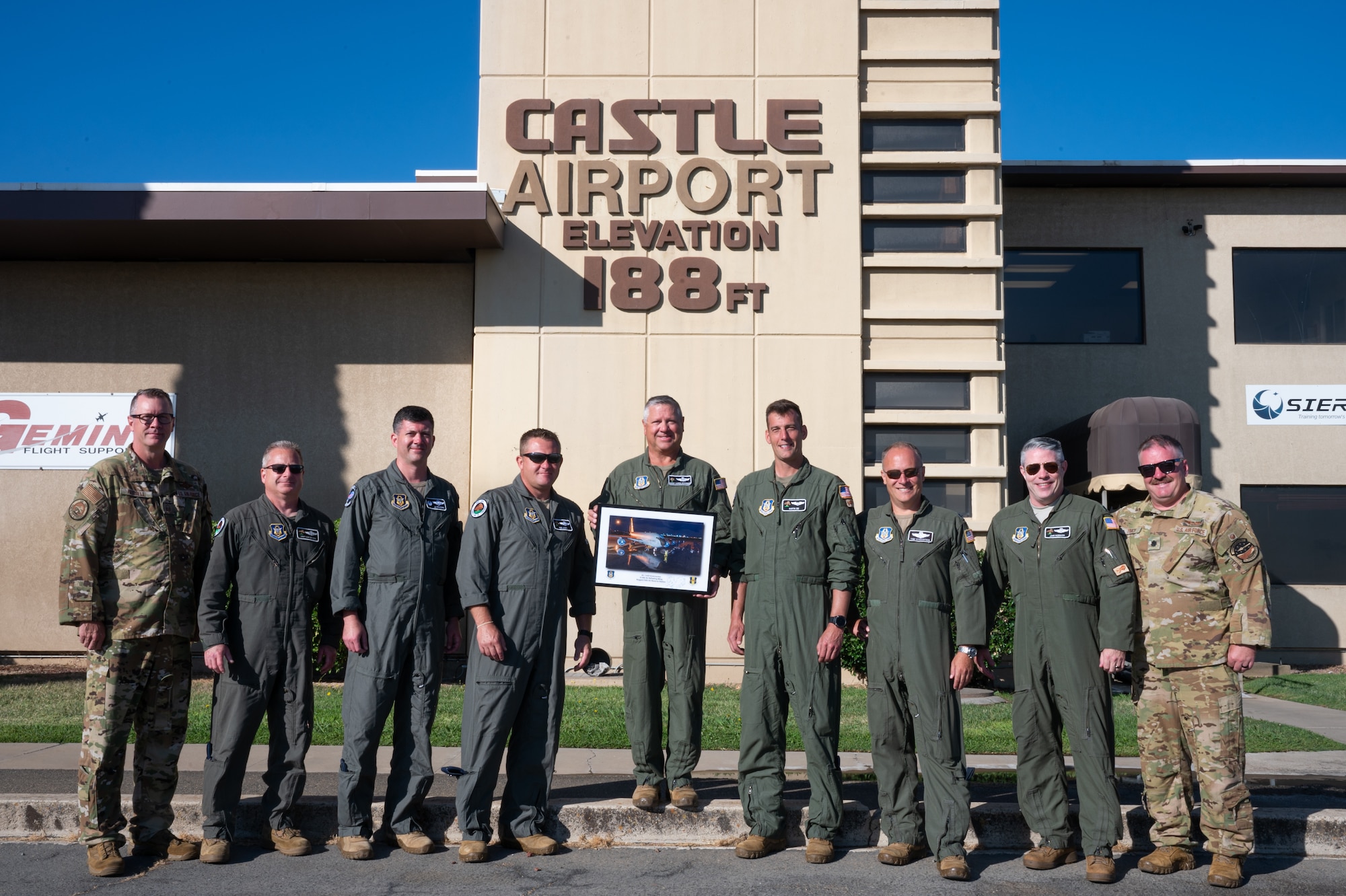 328 ARS aircrew pose for photo at Castle Airport, Atwater, California, a former Strategic Air Command base.