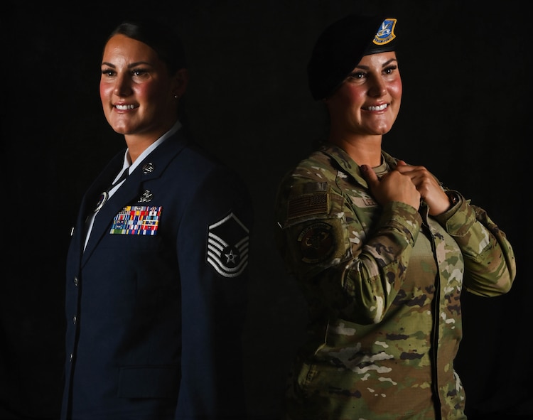 U.S. Air Force Master Sgt. Christina Lee, recipient of the Federally Employed Women's (FEW) 2024 Meritorious Service Award, poses for a portrait at Minot Air Force Base, North Dakota, August 23, 2024. The FEW Military Meritorious Award Program recognizes a maximum of six exceptional military service members; one for each service branch. The purpose of FEW’s Military Meritorious Service Awards is to recognize outstanding military service members within the Armed Forces who have distinguished themselves with significant contributions to their service. One of the accomplishments that earned Lee the award was founding the Female Defender Initiative at Minot AFB, the first of its kind across two bases. (U.S. Air Force photo illustration by A1C Luis Gomez) (This image was created using multiple exposure techniques)