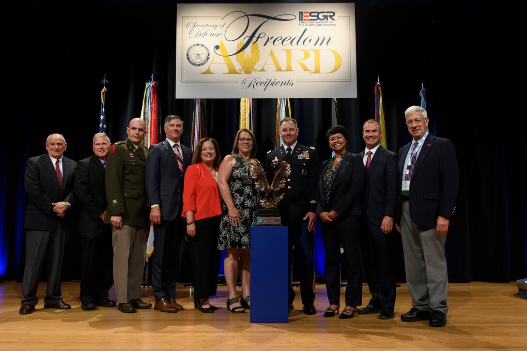 The Department of Defense honors 15 civilian employers with the Secretary of Defense Employer Support Freedom Award during a ceremony at the Pentagon in Arlington, Va., Aug. 22, 2024.  The event was hosted by the acting Under Secretary of Defense for Personnel and Readiness, the Ashish S. Vazirani. (U.S. Army Photo by Sgt. Daniel Hernandez)