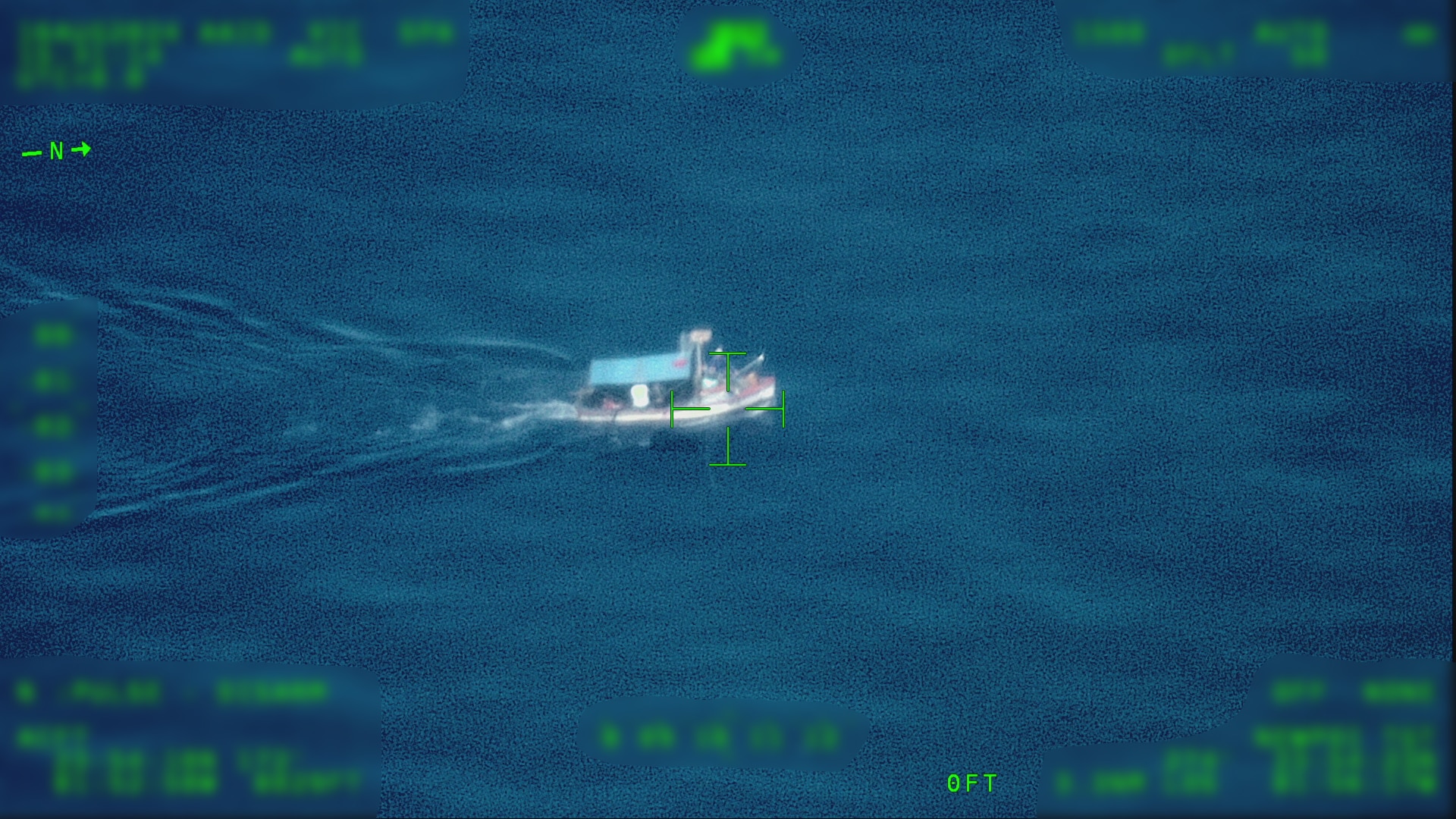 A migrant vessel making way approximately 39 miles south of Key West, Aug. 16. 2024. A Customs and Border Protection Air and Marine Operations aircrew notified Coast Guard Sector Key West watchstanders. (Photo Courtesy of CBP AMO)