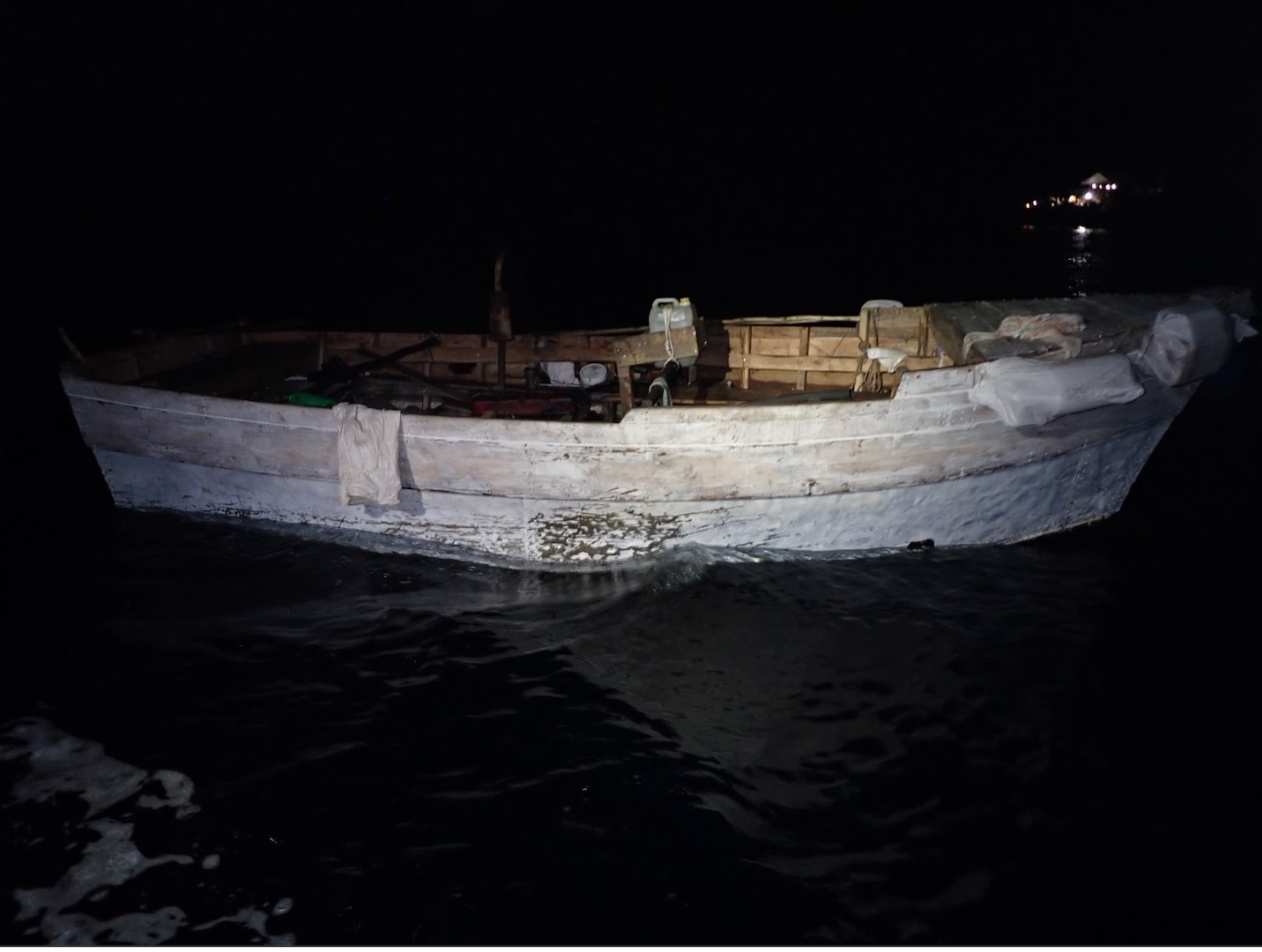 An empty migrant vessel, Aug. 20, 2024. A Customs and Border Protection Air and Marine Operations aircrew alerted Coast Guard Sector Key West watchstanders, Tuesday, of a migrant vessel approximately 58 miles south of Marathon. (Courtesy photo)