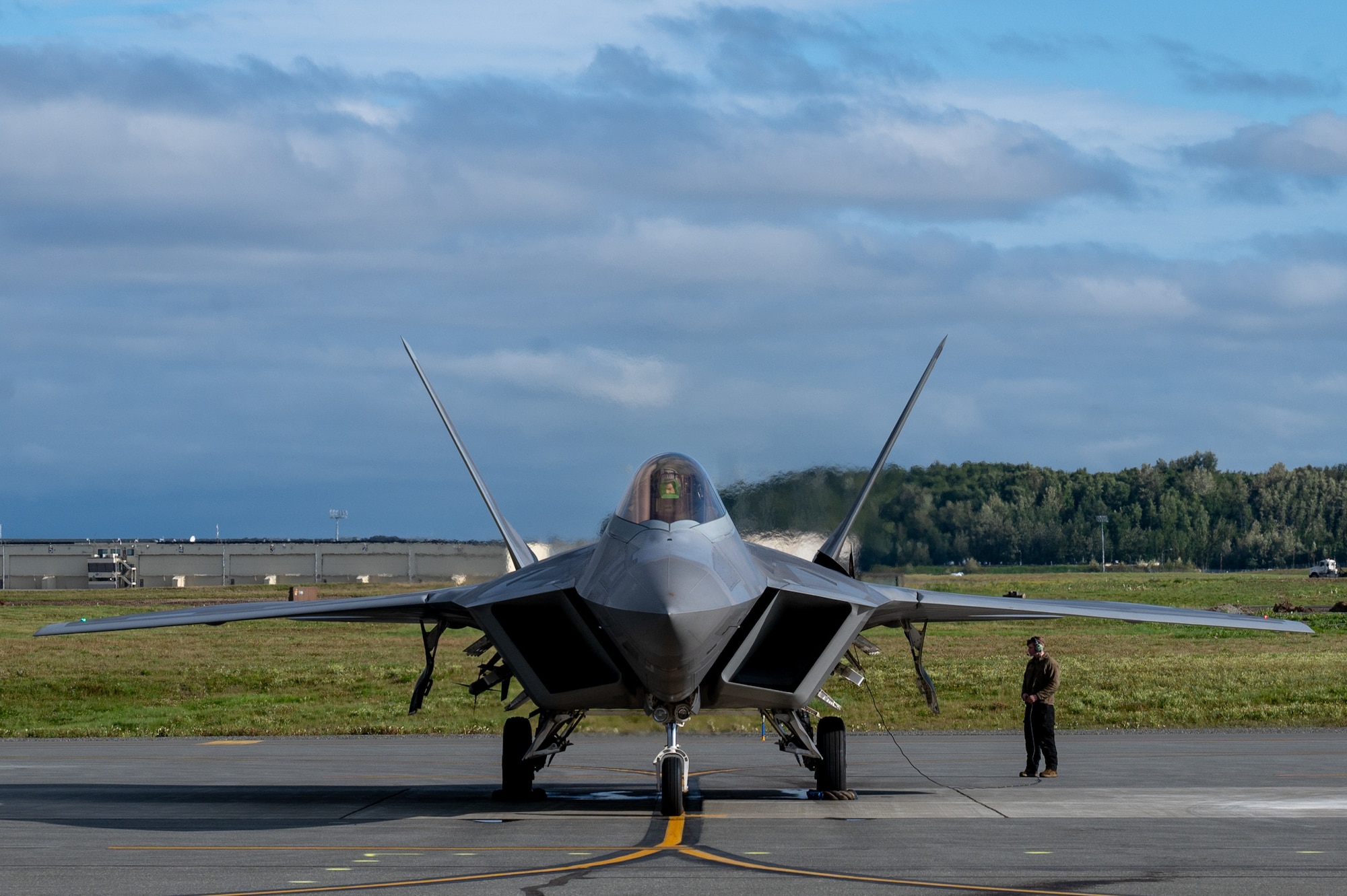 F-22 Raptor sits awaiting launch at Joint Base Elmendorf-Richardson