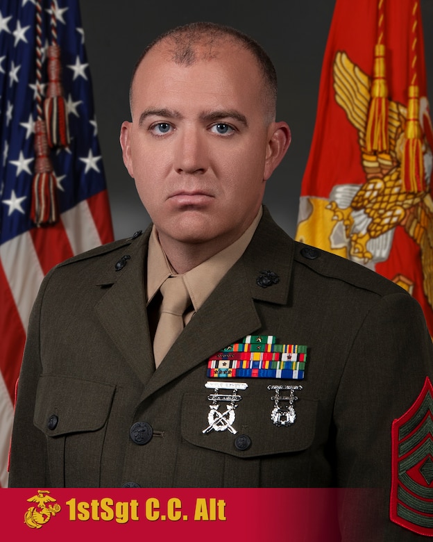 First Sergeant Cody C. Alt, Instructor-Inspector Unit Senior Enlisted Leader, India Company, 3d Battalion 23d Marines