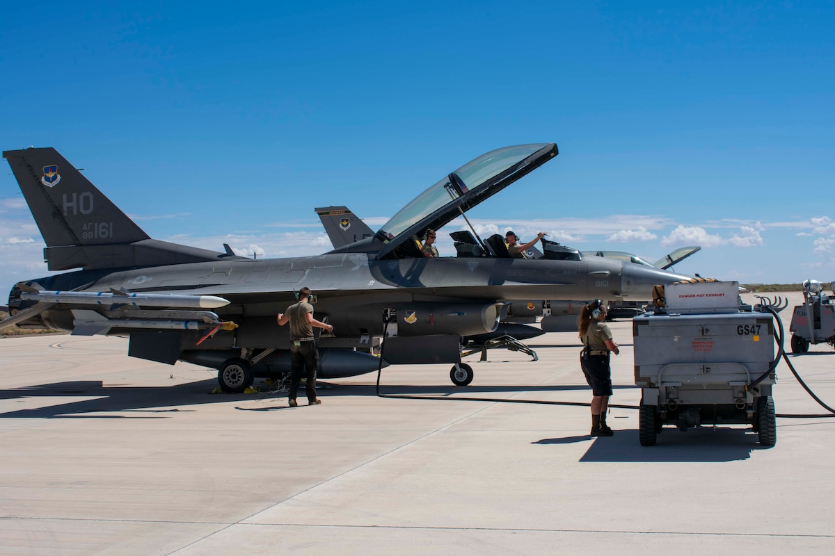 Airmen of the 49th Maintenance Group set up an engine run for Project Iron Agility at Holloman Air Force Base, New Mexico, Aug. 14, 2024. Senior enlisted leaders and officers who participated in the course acquired tactical skills by demonstrating critical thinking, and communication capabilities by implementing their knowledge in real-world deployment scenarios. (Courtesy photo)