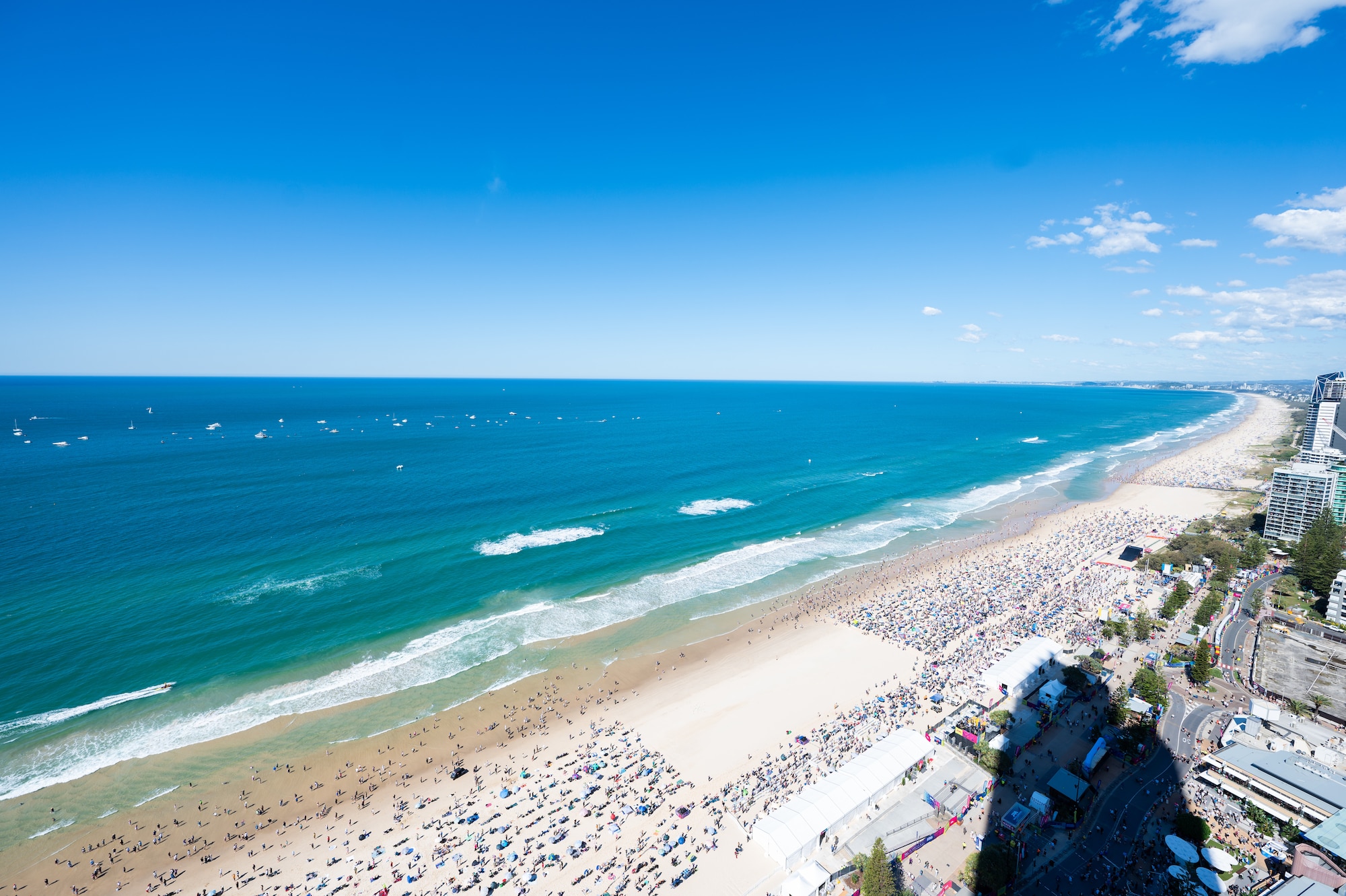 Fans span the Surfer's Paradise beach coastline during Pacific Airshow Gold Coast in Gold Coast, Australia, on Aug. 17th, 2024.