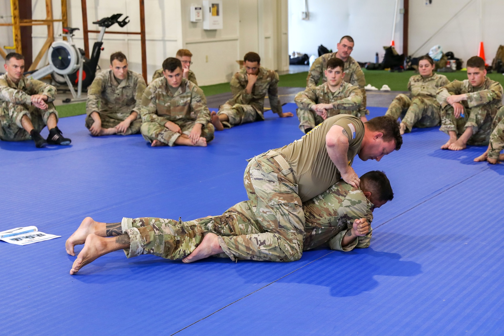 Approximately 30 U.S. Army Soldiers with the Pennsylvania National Guard participate in a five-day Army Combatives training program August 12-16 at Fort Indiantown Gap. Army Combatives trains leaders and Soldiers in close quarters combat to instill the Warrior Ethos and prepare Soldiers to defeat the enemy in hand-to-hand combat. (U.S. Army National Guard photo by Sgt. 1st Class Zane Craig)