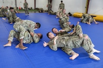 Approximately 30 U.S. Army Soldiers with the Pennsylvania National Guard participate in a five-day Army Combatives training program August 12-16 at Fort Indiantown Gap. Army Combatives trains leaders and Soldiers in close quarters combat to instill the Warrior Ethos and prepare Soldiers to defeat the enemy in hand-to-hand combat. (U.S. Army National Guard photo by Sgt. 1st Class Zane Craig)
