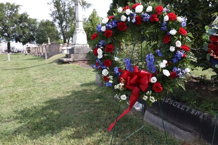 Members of the District of Columbia National Guard in collaboration with Historic Congressional Cemetery participate in a community-wide program and wreath laying ceremony honoring the dozens of D.C. Militia members buried at the cemetery who fought in the Battle of Bladensburg, in Washington, D.C., on Aug. 24, 2024. The ceremony featured remarks from various speakers and recognized the Militiamen who defended the nation’s capital on August 24, 1814.
