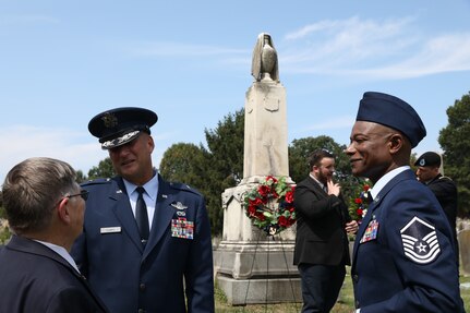 Members of the District of Columbia National Guard in collaboration with Historic Congressional Cemetery participate in a community-wide program and wreath laying ceremony honoring the dozens of D.C. Militia members buried at the cemetery who fought in the Battle of Bladensburg, in Washington, D.C., on Aug. 24, 2024. The ceremony featured remarks from various speakers and recognized the Militiamen who defended the nation’s capital on August 24, 1814.