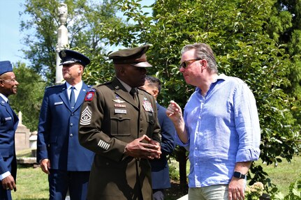 Members of the District of Columbia National Guard in collaboration with Historic Congressional Cemetery participate in a community-wide program and wreath laying ceremony honoring the dozens of D.C. Militia members buried at the cemetery who fought in the Battle of Bladensburg, in Washington, D.C., on Aug. 24, 2024. The ceremony featured remarks from various speakers and recognized the Militiamen who defended the nation’s capital on August 24, 1814.