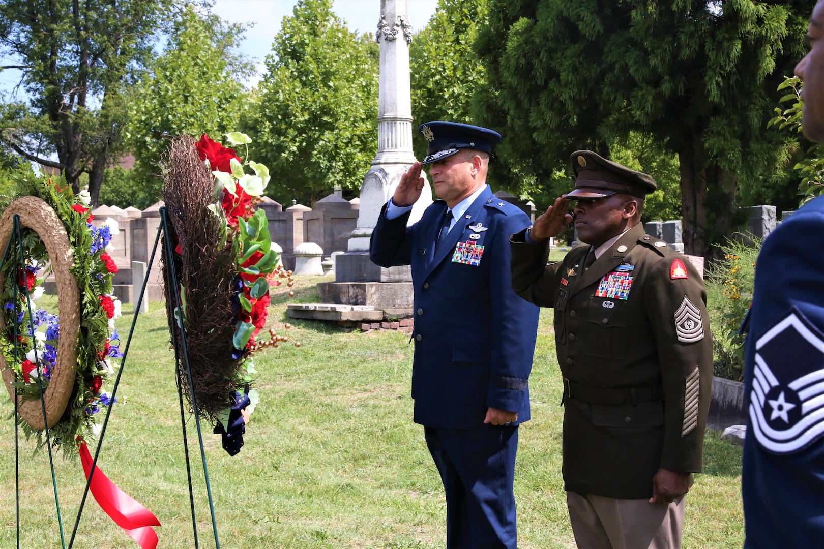 Members of the District of Columbia National Guard in collaboration with Historic Congressional Cemetery participate in a community-wide program and wreath laying ceremony honoring the dozens of D.C. Militia members buried at the cemetery who fought in the Battle of Bladensburg, in Washington, D.C., on Aug. 24, 2024. The ceremony featured remarks from various speakers and recognized the Militiamen who defended the nation’s capital on August 24, 1814.