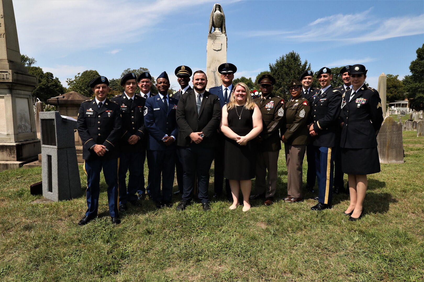 Members of the District of Columbia National Guard in collaboration with Historic Congressional Cemetery participate in a community-wide program and wreath laying ceremony honoring the dozens of D.C. Militia members buried at the cemetery who fought in the Battle of Bladensburg, in Washington, D.C., on Aug. 24, 2024. The ceremony featured remarks from various speakers and recognized the Militiamen who defended the nation’s capital on August 24, 1814.