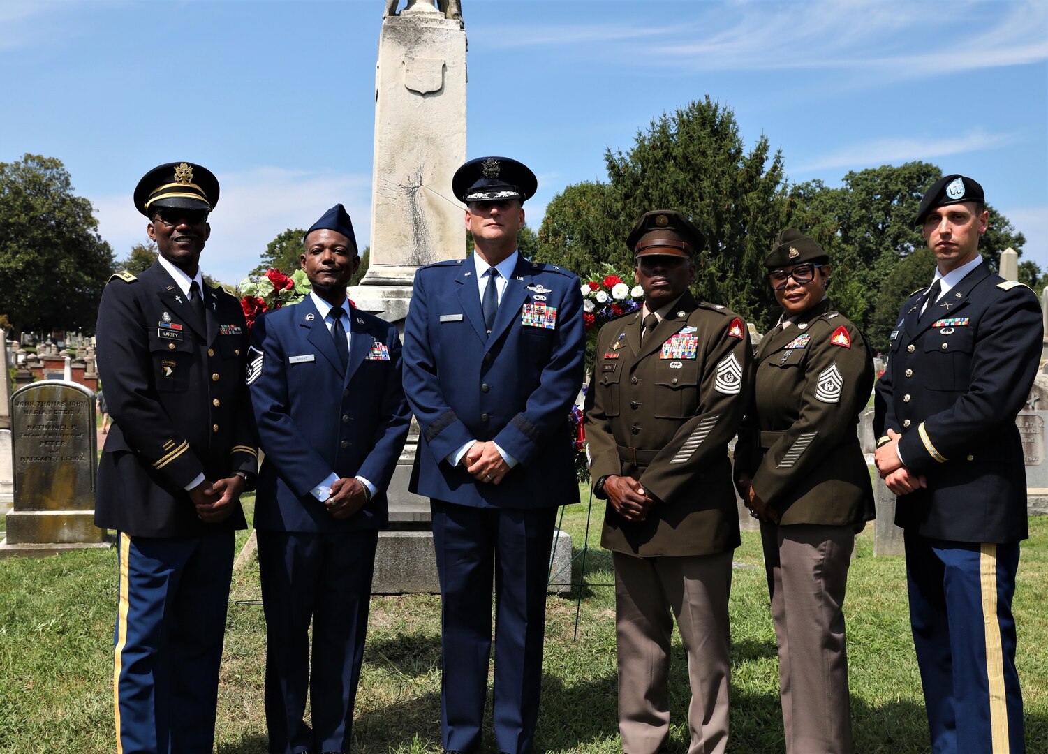 Members of the District of Columbia National Guard in collaboration with Historic Congressional Cemetery participate in a community-wide program and wreath laying ceremony honoring the dozens of D.C. Militia members buried at the cemetery who fought in the Battle of Bladensburg, in Washington, D.C., on Aug. 24, 2024. The ceremony featured remarks from various speakers and recognized the Militiamen who defended the nation’s capital on August 24, 1814.