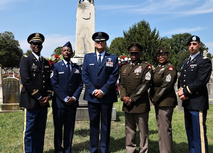 Members of the District of Columbia National Guard in collaboration with Historic Congressional Cemetery participate in a community-wide program and wreath laying ceremony honoring the dozens of D.C. Militia members buried at the cemetery who fought in the Battle of Bladensburg, in Washington, D.C., on Aug. 24, 2024. The ceremony featured remarks from various speakers and recognized the Militiamen who defended the nation’s capital on August 24, 1814.