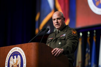 Army Lt. Gen. Jonathan Stubbs, acting chief, National Guard Bureau, addresses attendees of the 146th National Guard Association of the United States General Conference, Detroit, Michigan, Aug. 24, 2024.