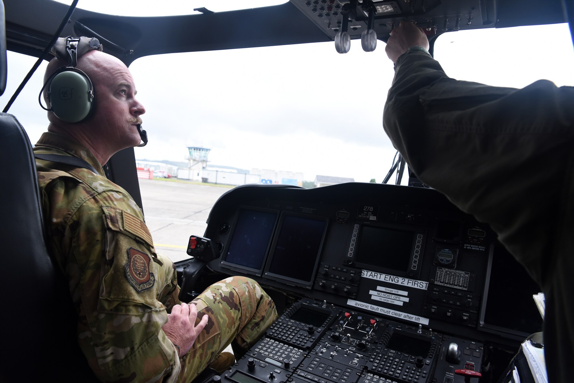 U.S. Air Force Lt. Col. Matthew Finnegan, 20 AF/A3H, prepares to fly the AW-139 during a tour of Casement Aerodrome in Baldonnel, Ireland, June 28, 2024. Airmen from Twentieth Air Force and Air Force Global Strike Command visited with the Irish Air Corps June 22-29, 2024 to discuss a mutually beneficial partnership with exchanges of personnel to provide U.S. pilots with training in the AW-139 by experienced instructors at Casement Aerodrome in Baldonnel and provide Irish pilots with an experience flying in mountainous terrain through the High Alpine Advanced Flying Technique course at Malmstrom Air Force Base, Montana.