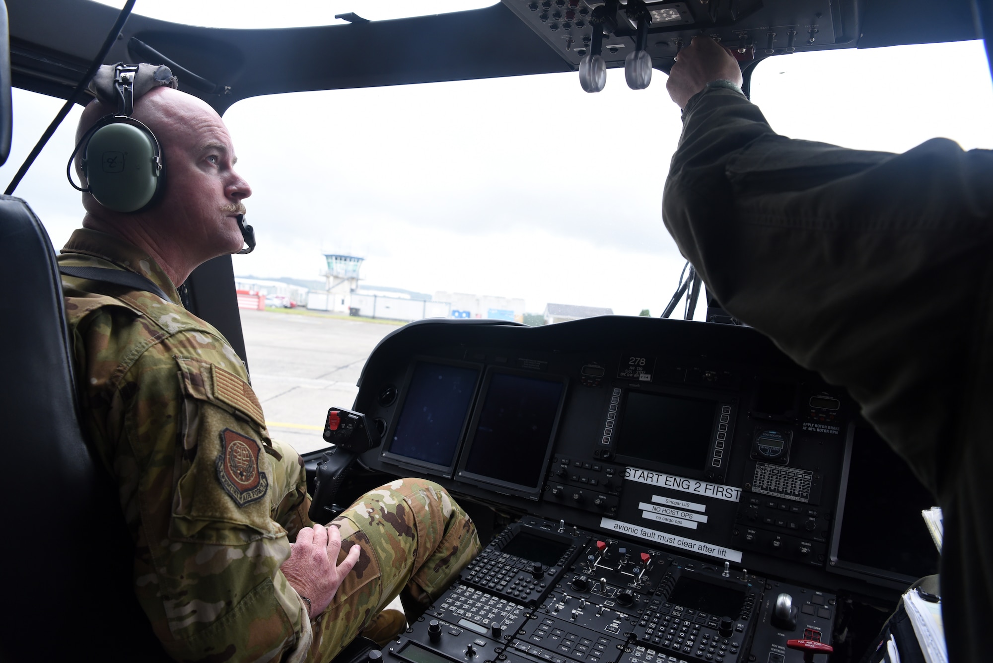 U.S. Air Force Lt. Col. Matthew Finnegan, 20 AF/A3H, prepares to fly the AW-139 during a tour of Casement Aerodrome in Baldonnel, Ireland, June 28, 2024. Airmen from Twentieth Air Force and Air Force Global Strike Command visited with the Irish Air Corps June 22-29, 2024 to discuss a mutually beneficial partnership with exchanges of personnel to provide U.S. pilots with training in the AW-139 by experienced instructors at Casement Aerodrome in Baldonnel and provide Irish pilots with an experience flying in mountainous terrain through the High Alpine Advanced Flying Technique course at Malmstrom Air Force Base, Montana.
