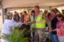 Col. Eric Swenson, commander of the U.S. Army Corps of Engineers Recovery Field Office (front center), joins hands with Hawaii Gov. Josh Green, M.D. (second from right), First Lady Jaime Green (right), and Cultural Practitioner Ekela Kaniaupio Crozier (front left) during a ground blessing ceremony on Aug. 9. The ceremony marked the start of a sewer line project at the Kilohana Temporary Group Housing site in Lahaina, which will feature 169 FEMA-procured modular housing units.