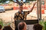 Local cultural leader Kumu Pueo Pat performs an opening chant during a ground blessing ceremony at Wahikuli Park on Aug. 9. The ceremony marked preparations for the installation of a critical sewer line at the Kilohana Temporary Group Housing site in Lahaina. This project represents a significant milestone in the recovery process, transitioning the community from cesspools to a more sanitary, environmentally conscious public sewer system.