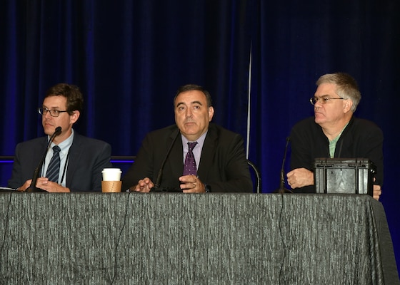 KISSIMMEE, Fla. – (Aug. 26, 2024) – Dr. William D’Angelo (center), of Newington, Conn., Naval Medical Research Unit (NAMRU) San Antonio’s director for Directed Energy Health Effects, presented research titled, “Hazard Analysis for Dual Band Radar Operations” during the Directed Energy Health Effects Research for the Warfighter breakout session held during the 2024 Military Health System Research Symposium (MHSRS) at the Gaylord Palms Resort and Convention Center.  Other presentations within the session included Suprathreshold RF Injury Effects:  Simulating Exposures Beyond the Standard, Damage Assessment and Histological Analysis of Suprathreshold Near-Infrared Laser Exposures…, and A Digital Ophthalmoscope for the Automatic Detection of Laser Lesions. The 2024 MHSRS brings together military, government, academia, and industry experts for four days of critical conversations and intensive idea sharing. Presenters will share their latest research findings and challenges on topics including combat casualty care, military operational medicine, clinical and rehabilitative medicine, medical simulation and information sciences, military infectious diseases, and the radiation health effects. NAMRU San Antonio is one of the leading research and development laboratories for the U.S. Navy under the Department of Defense (DoD) and is one of eight subordinate research commands in the global network of laboratories operating under the Naval Medical Research Command in Silver Spring, Md.  Its mission is to conduct gap driven combat casualty care, craniofacial, and directed energy research to improve survival, operational readiness, and safety of DoD personnel engaged in routine and expeditionary operations. (U.S. Navy photo by Burrell Parmer, NAMRU San Antonio Public Affairs/Released)