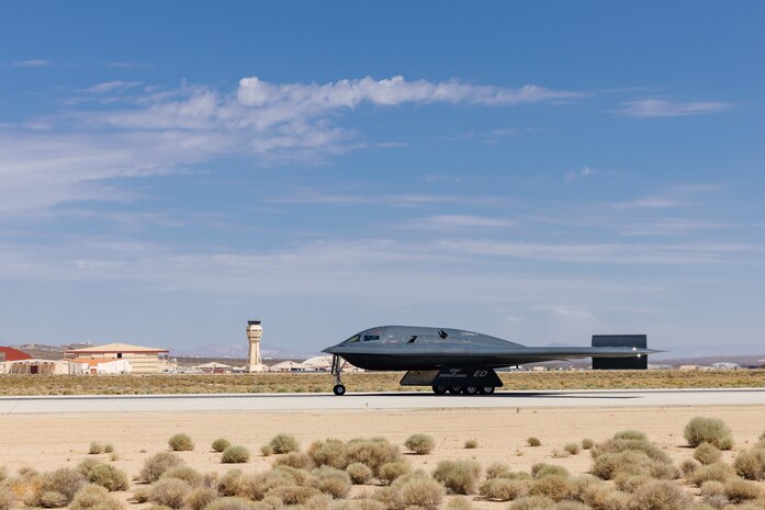 The Spirit of Pennsylvania B-2 Spirit assigned to the 419th Flight Test Squadron lands at Edwards Air Force Base, California, July 17.