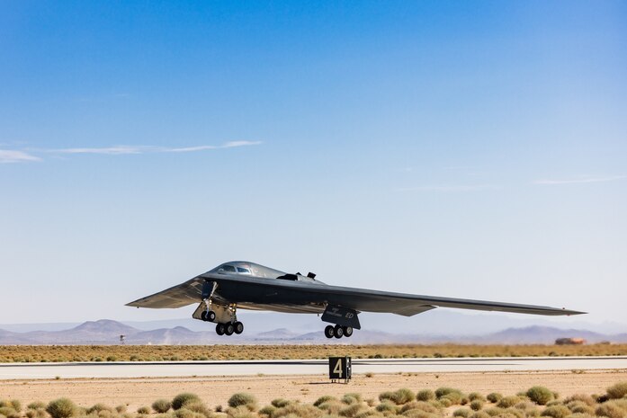 The Spirit of Pennsylvania B-2 Spirit assigned to the 419th Flight Test Squadron lands at Edwards Air Force Base, California, July 17.