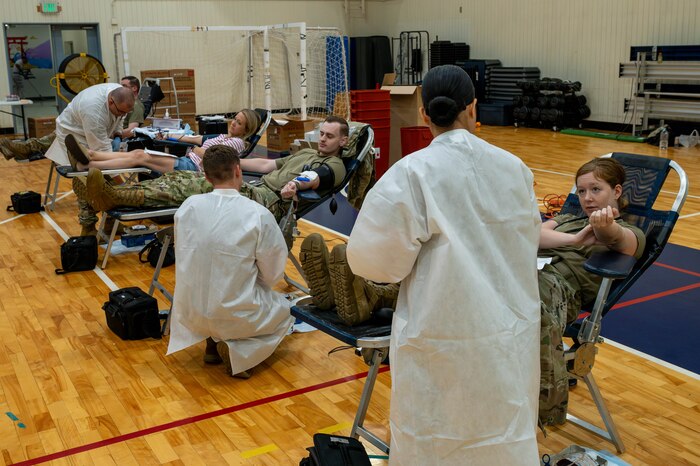 Patients in cots for a blood drive