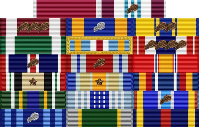 A graphic of a military ribbon rack.