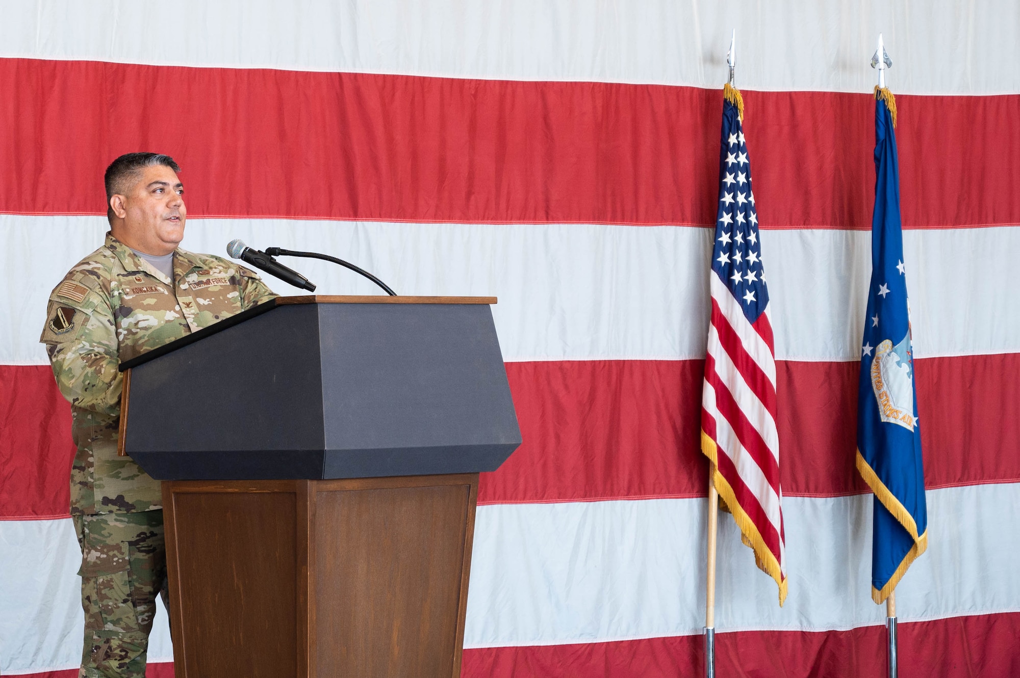A photo of a change of command ceremony
