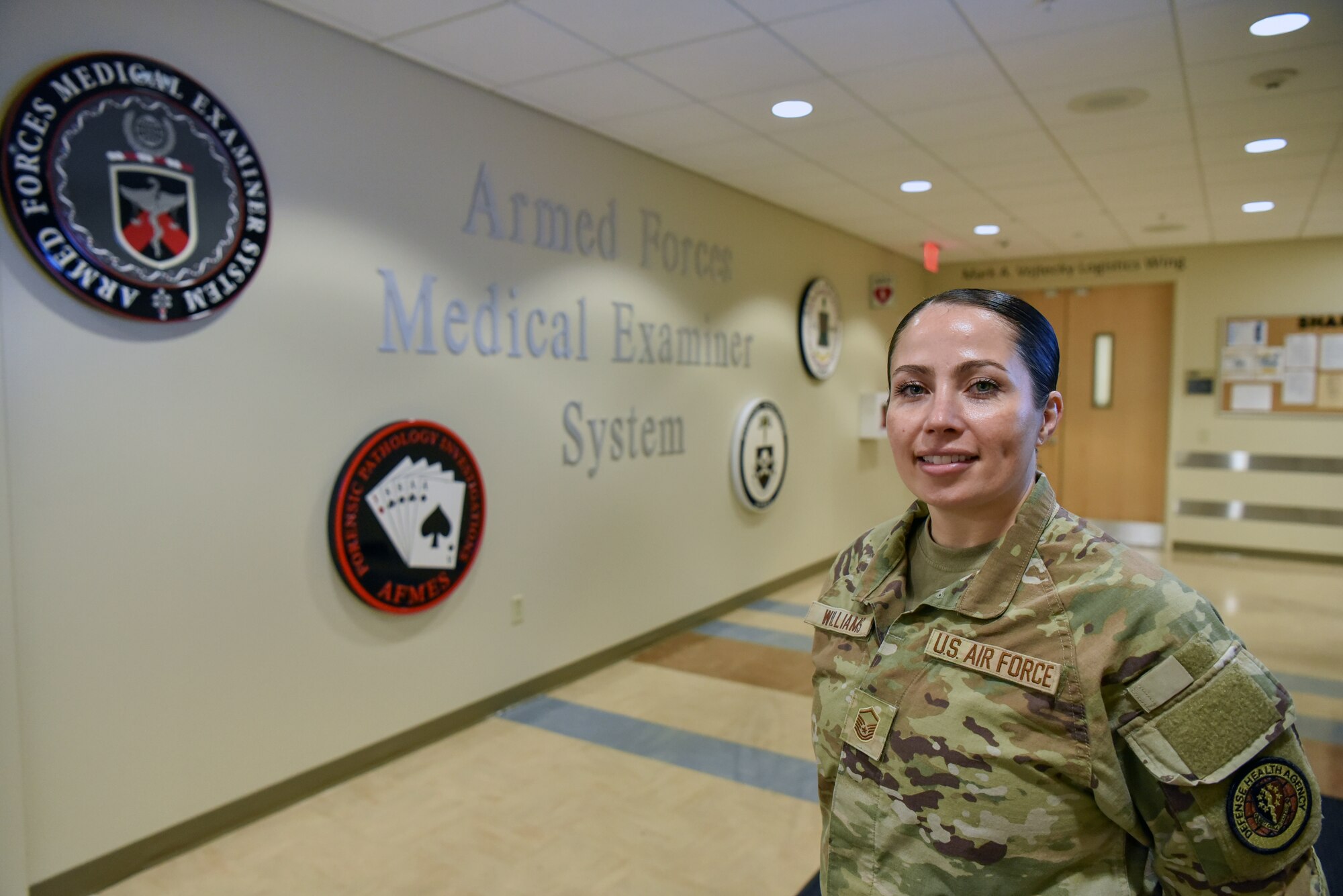 U.S. Air Force Master Sgt. Alyssa Williams, Senior Enlisted Leader, poses for a photo at the Armed Forces Medical Examiner System, Dover Air Force base, Delaware, August 26, 2024. (U.S. Air Force photo by Staff Sgt. Alexandra Minor)