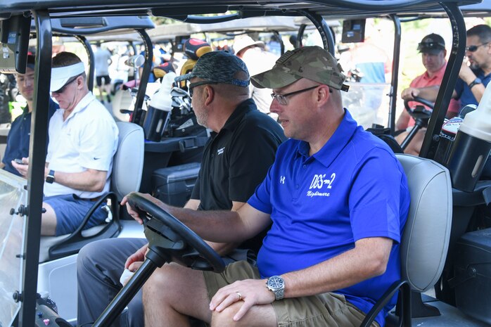 U.S. Air Force Col. Richard Schermer, 548th Intelligence, Surveillance and Reconnaissance Group commander, competes in the annual Patriotic Golf Tournament in Marysville, California, Aug. 23, 2024.