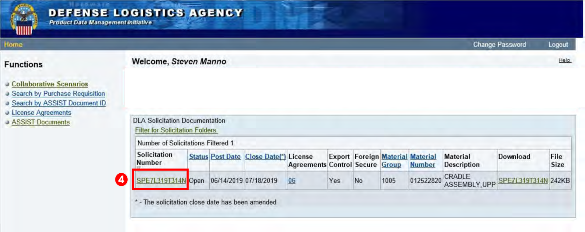 Select the relevant solicitation folder from the Solicitation Number column.