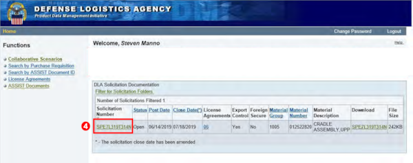 Select the relevant solicitation folder from the Solicitation Number column.