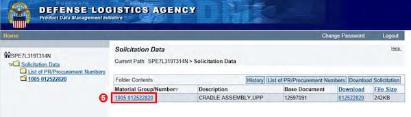 Select the material group/number from the Material Group/Number column to display the TDP housed within the solicitation folder.